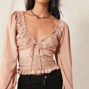 Free People Blush Embroidered Blouse